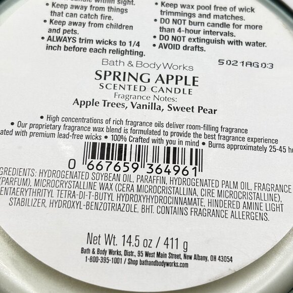 Bath And Body Works Spring Apple 3 Wick Jar Candle 14.5 oz Green Vanilla Pear - Picture 12 of 14